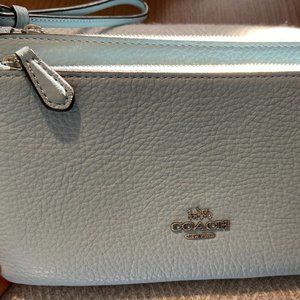 Make an offer-Blue Coach Leather Double Zip Wallet Wristlet Clutch Bag